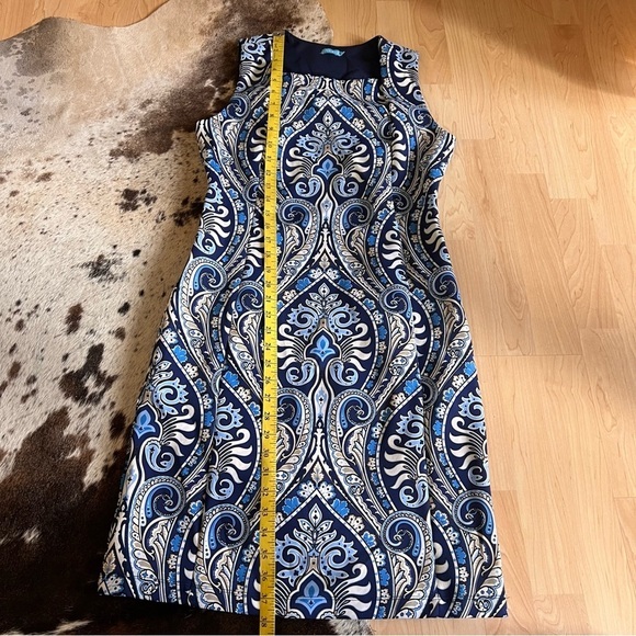 J.Mclaughlin Sleeveless Scuba Dress Size S Blue Paisley Square Neckline - Picture 6 of 7